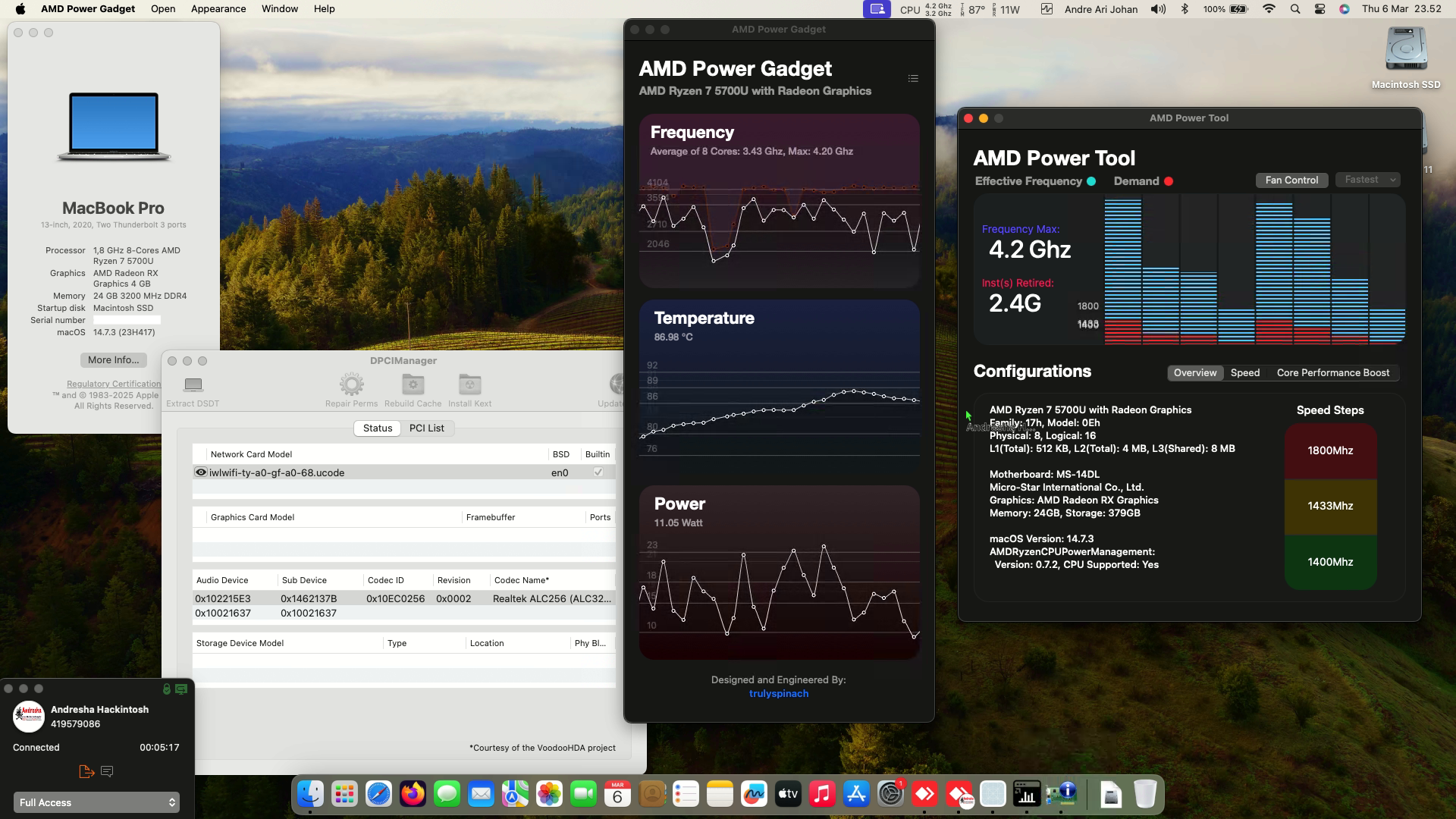 Success Hackintosh macOS Sonoma 14.7.3 Build 23H417 in MSI Modern 14 B5M